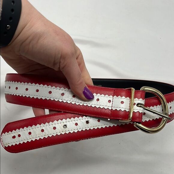 Red and White Leather ECHO Belt - Picture 1 of 5